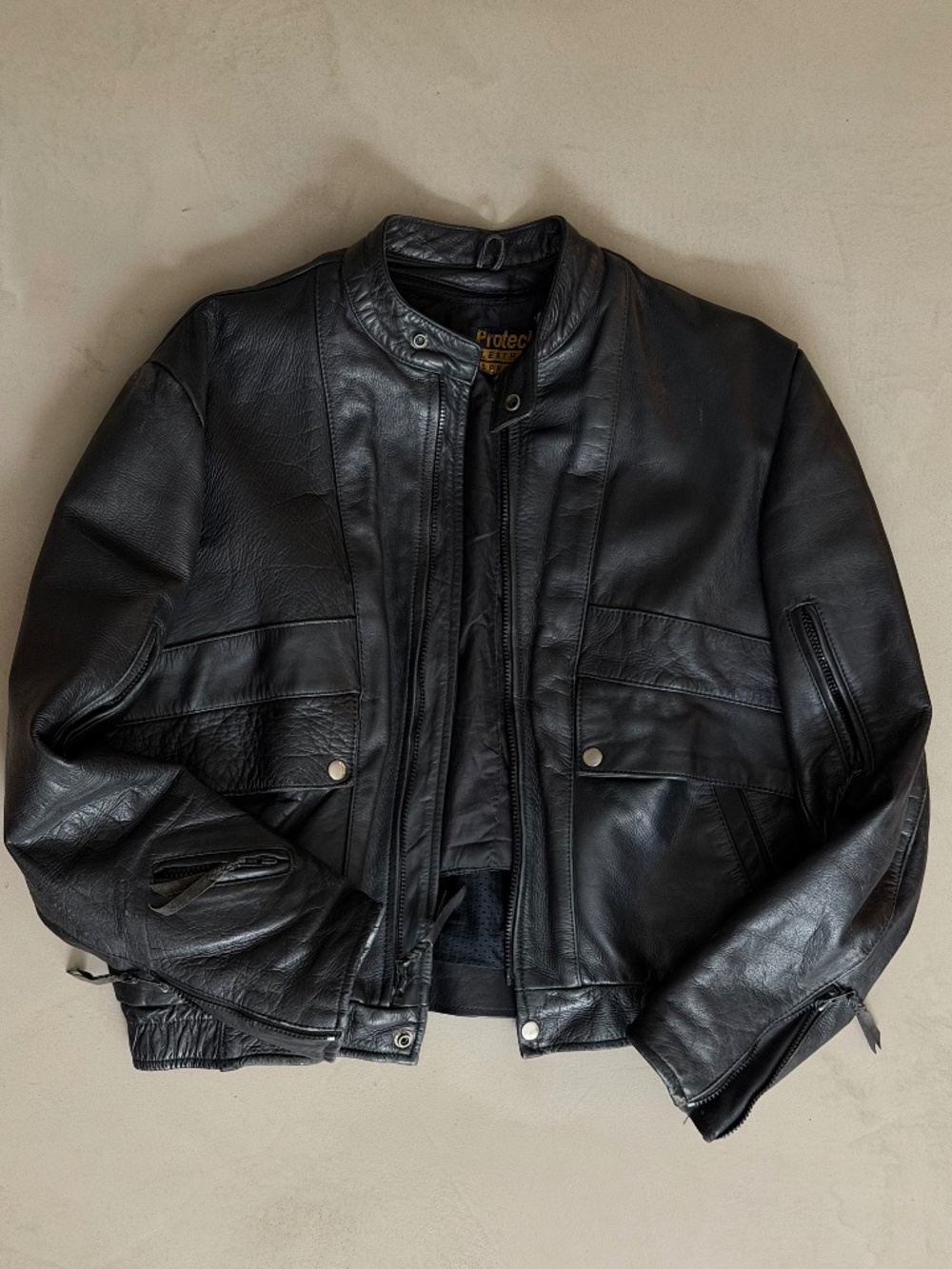 Vintage European Protective Leather Motorcycle Biker Jacket & Removable Liner